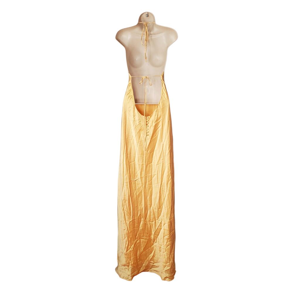 Reformation Jeany Silk Halter Open Back Maxi Dress Sunshine Satin Yellow Size XL - Picture 5 of 15